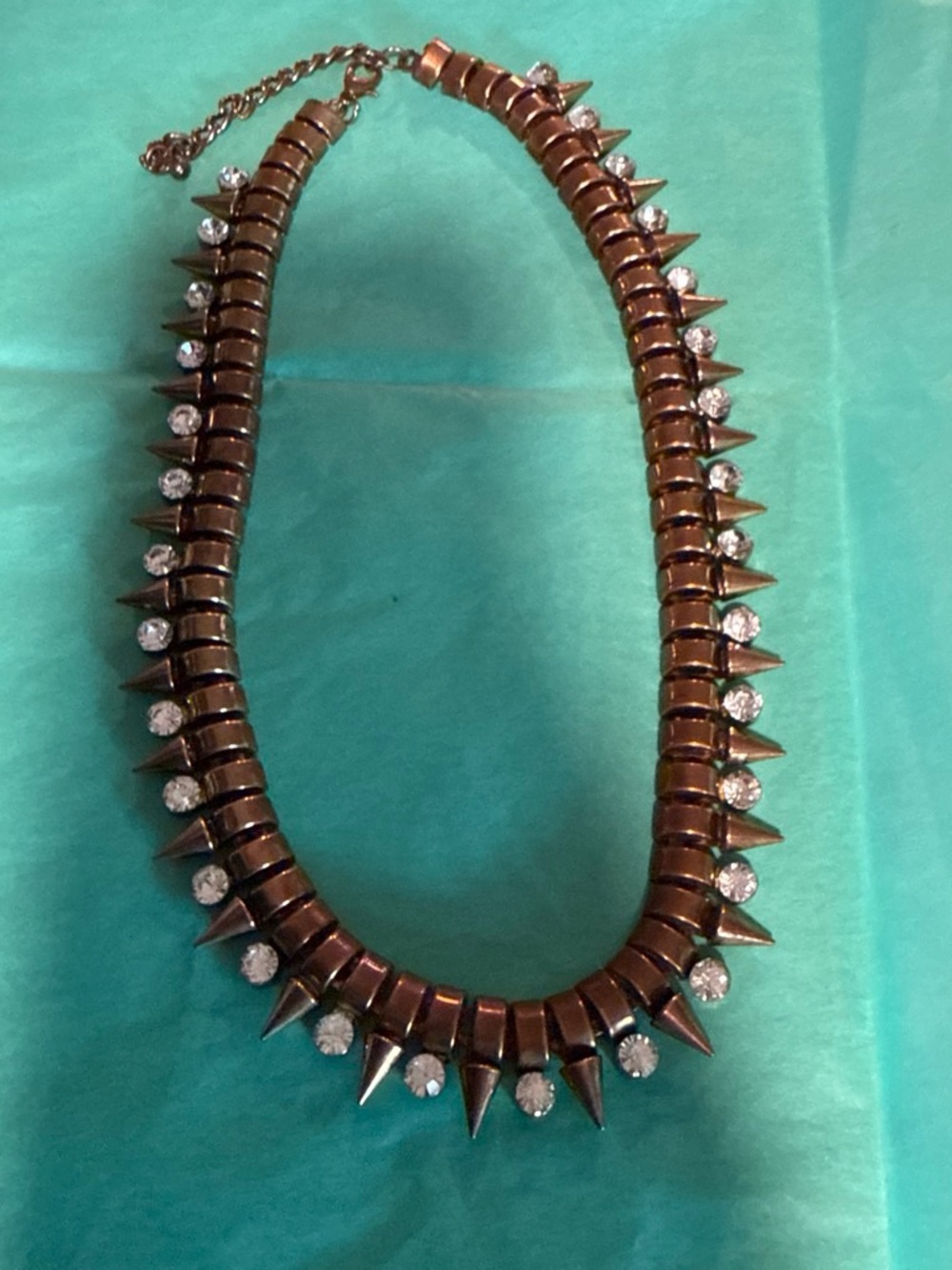 Bronze Spike Necklace with Clear Crystal Accents - Women Jewelry